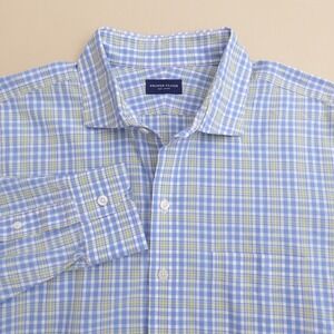 PROPER CLOTH Men's Blue Yellow Gingham Plaid Dress Shirt Button Up Size 18